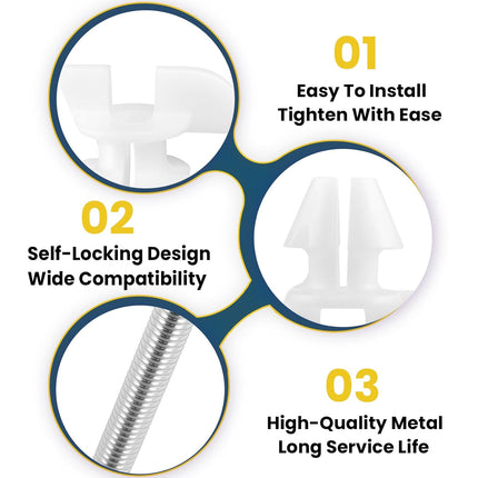 4 Pack White Toilet Seat Bolts & Screws for 1133024 Hardware Pack, Non-Slip, Secure Fit - Ideal for Toilet Seat Parts Replacement