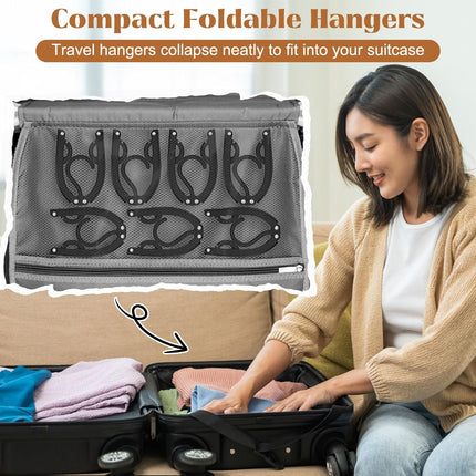 12 Pcs Portable Travel Hangers for Cruise Ship Essentials 2026, Plastic Folding Foldable Hangers Clothes Drying Rack Travel Accessories for Suitcase, RV, Camping, Flying, Hotel, Road Trip (Black)
