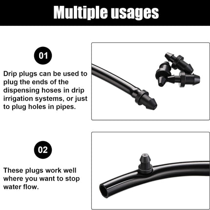 Drip Irrigation Plugs 1/4 Inch Tube Closure Goof Hole Plugs Irrigation Stopper for Home Garden Lawn Supplies, Black(150 Pieces)