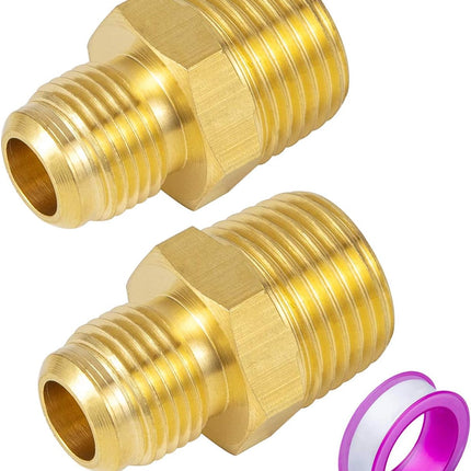 2 PCS Brass Tube Fitting, Half Union Gas Adapter 3/8" Flare x 1/2" NPT Male Pipe Connector