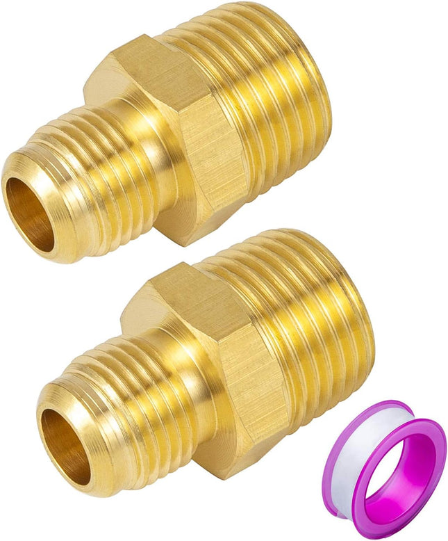 2 PCS Brass Tube Fitting Half Union Gas Adapter 3/8 Flare x 1/2 NPT Male Pipe Connector V1258-DP02-B-3370