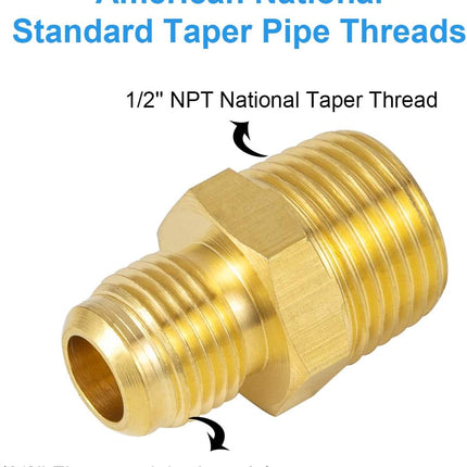 2 PCS Brass Tube Fitting, Half Union Gas Adapter 3/8" Flare x 1/2" NPT Male Pipe Connector