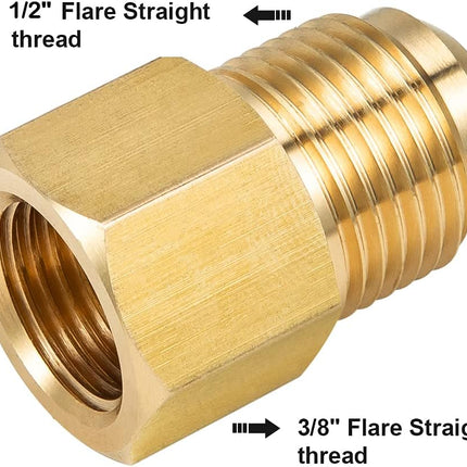2pcs 3/8 Inch (5/8"-18UNF) Female Flare x 1/2 Inch（3/4"-16UNF）Male Flare Brass Adapter for fuel, oil, air, liquid petroleum (LP) and natural gas lines connections