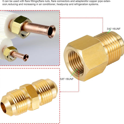 2pcs 3/8 Inch (5/8"-18UNF) Female Flare x 1/2 Inch（3/4"-16UNF）Male Flare Brass Adapter for fuel, oil, air, liquid petroleum (LP) and natural gas lines connections