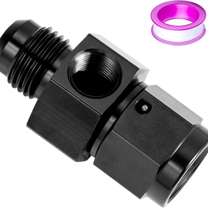 6AN Male Flare to -6 Female Swivel with 1/8 NPT Gauge Port Fuel Pressure Take Off Fitting Adapter Aluminum