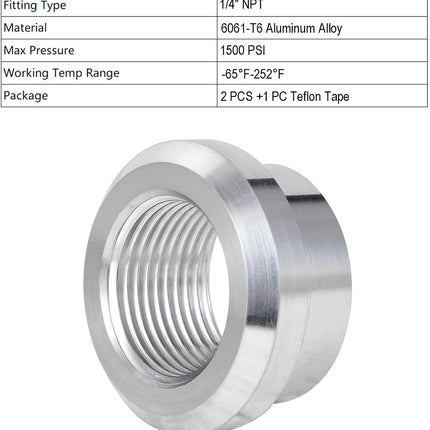1/4" NPT Female Weld on Bung Fitting Aluminum（2PCS）