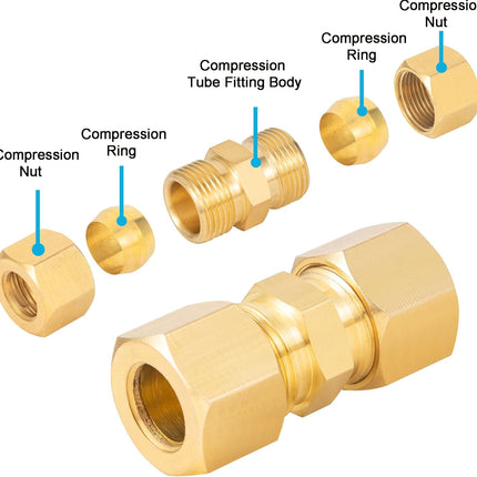 Brass Compression Fitting,1/2-Inch OD Compression Union,Brass Compression Tube Fitting(1/2" Tube OD x 1/2" OD Union Connector)