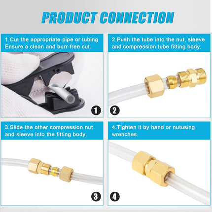Brass Compression Fitting,1/2-Inch OD Compression Union,Brass Compression Tube Fitting(1/2" Tube OD x 1/2" OD Union Connector)