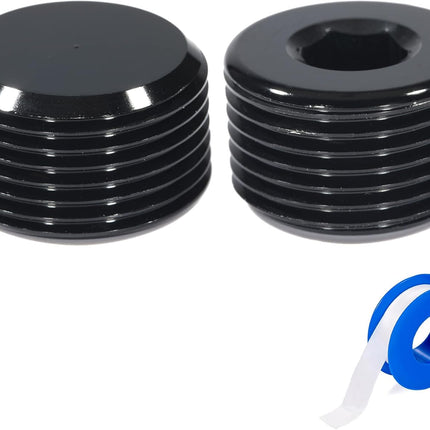 3/4 NPT Male Thread Allen Head Socket Pipe Plug Fitting Aluminum Black（2pcs）