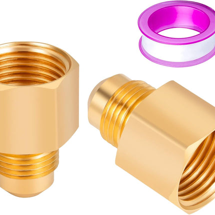 2PCS Flare Brass Tube Fitting, Coupling Gas Adapter 3/8" Flare x 1/2" Female NPT Pipe