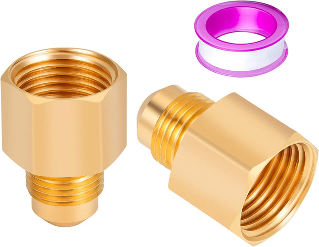 2PCS Flare Brass Tube Fitting Coupling Gas Adapter 3/8 Flare x 1/2 Female NPT Pipe V1258-DP02-B-3384