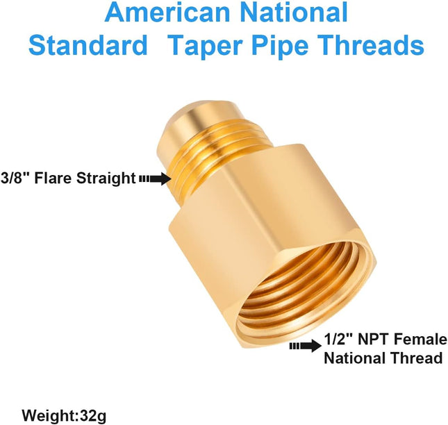 2PCS Flare Brass Tube Fitting Coupling Gas Adapter 3/8 Flare x 1/2 Female NPT Pipe – product detail