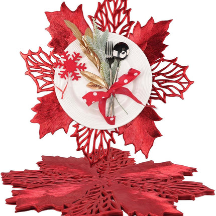 Round Vinyl Metallic Placemats Set of 6 Heat-Resistant Decorative Non-Slip 15 inches Table Mats Place Mats (red Flower)