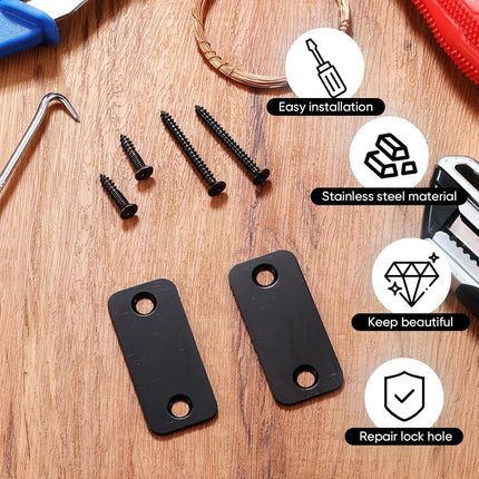 2 Set Door Hole Cover Plate 1" x 2-1/4" Stainless Steel Door Strike Filler Plate Latch Filler, Increase Home Security on Entry (Black)