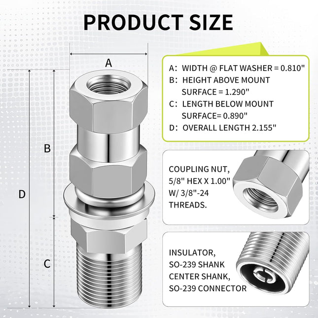 Cb Radio Antenna Heavy Duty So-239 Stud Mount Cb Antenna Standard 3/8 x 24 Threaded Stud Mount Adapter – product detail