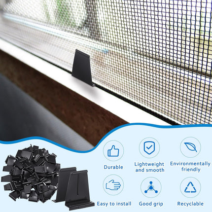 100 Pcs Window Screen Pull Tabs Black Plastic Screen Pull Tabs for Spline Channel, Universal Window Repair Parts and Replacement Clips