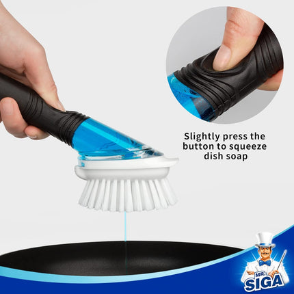 Soap Dispensing Dish Brush, Kitchen Brush for Pot Pan Sink Cleaning, Black