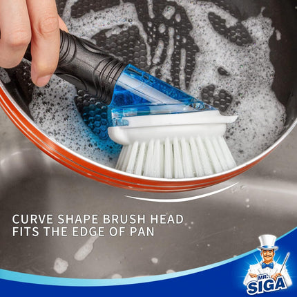Soap Dispensing Dish Brush, Kitchen Brush for Pot Pan Sink Cleaning, Black