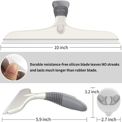Multi-Purpose Silicon Squeegee for Window, Glass, Shower Door, Car Windshield, Heavy Duty Window Scrubber, Includes Suction Hook, 10 inch, White & Gray, 1 Pack