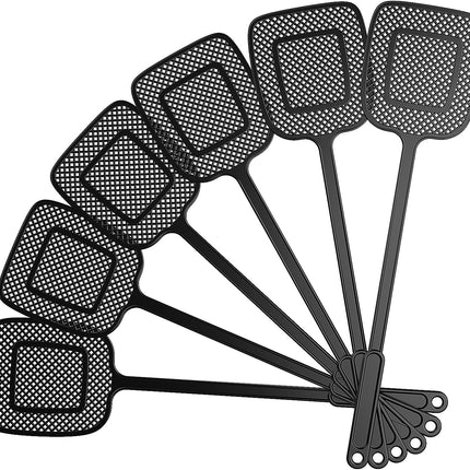 Heavy Duty Long Handle Fly Swatter, Black, 6 Pack