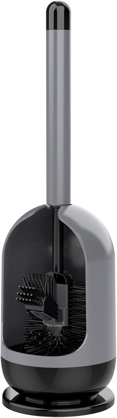 Soft Bristle Toilet Brush with Holder Gray & Black 1Pack V1258-DP02-B-3460