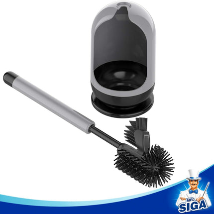 Soft Bristle Toilet Brush with Holder, Gray & Black, 1Pack