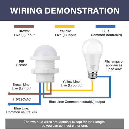 3-Pack Motion Sensor Light Switch, PIR Infrared Sensor, 30S Time Delay, Smart Detection for LED, Bulb and Other Existing Light, Ceiling & Wall Mount, Automatic Light Control, 85-265V, 40W