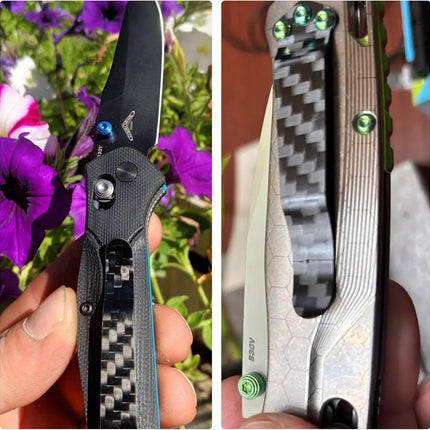 Carbon Fiber Pocket Clip Fits For Benchmade Bugout, Osborne, Bailout, Griptilian, 710, 551, 810, 940, 941, 943, 530, 707, 581 And More, Premium Custom-made Pocket Clip with 3 Pieces Screws, Black