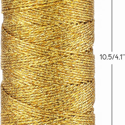 328 Feet Gold String Twine - 1.5mm Metallic Ornament Thread Gift Wrapping - Inelastic Macrame Glitter Gold Cord for Gift Wrapping, DIY Crafts, Bracelets
