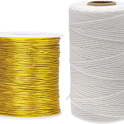 White Twine String and Gold Elastic Cord