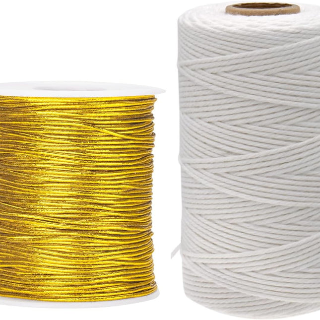White Twine String and Gold Elastic Cord