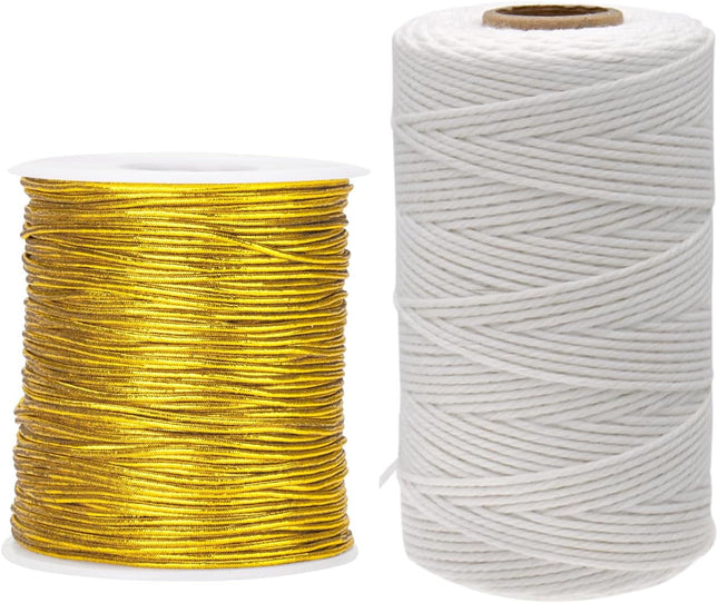 White Twine String and Gold Elastic Cord V1258-DP02-B-3526