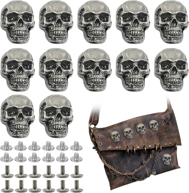 Skull Leather Decorative Buttons Punk Stud Screw Back Buckle Vintage Metal DIY Decor Suitable for Jeans