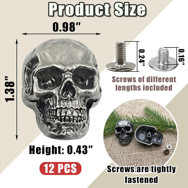 Skull Leather Decorative Buttons Punk Stud Screw Back Buckle Vintage Metal DIY Decor Suitable for Jeans – product detail