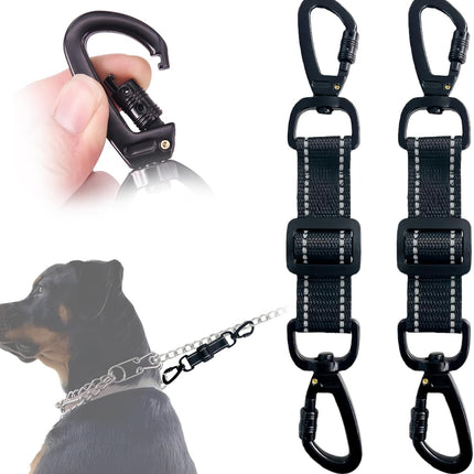 2 Pack Dog Safety Collar Clips Adjustable Collar Backup Clip Connector Reflective Double Ended Clasp Leash Pet Harness Connector for Running and Hiking Training Helps Reduce Neck Strain