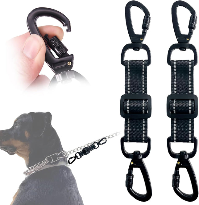 2 Pack Dog Safety Collar Clips Adjustable Collar Backup Clip Connector Reflective Double Ended