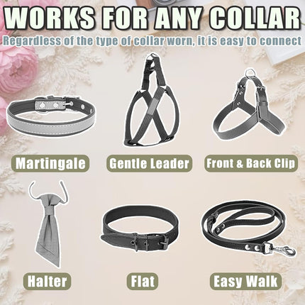 2 Pack Dog Safety Collar Clips Adjustable Collar Backup Clip Connector Reflective Double Ended Clasp Leash Pet Harness Connector for Running and Hiking Training Helps Reduce Neck Strain