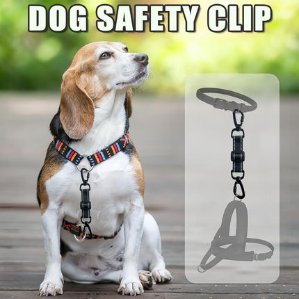 2 Pack Dog Safety Collar Clips Adjustable Collar Backup Clip Connector Reflective Double Ended Clasp Leash Pet Harness Connector for Running and Hiking Training Helps Reduce Neck Strain