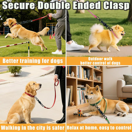 2 Pack Dog Safety Collar Clips Adjustable Collar Backup Clip Connector Reflective Double Ended Clasp Leash Pet Harness Connector for Running and Hiking Training Helps Reduce Neck Strain