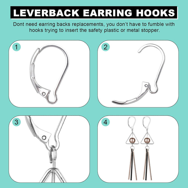50pcs Stainless Steel Lever Back Earring Clasps leverback French Earring Hooks Hypoallergenic Ear – product detail