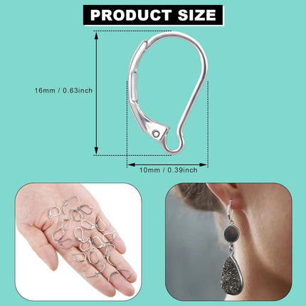 50pcs Stainless Steel Lever Back Earring Clasps, leverback French Earring Hooks, Hypoallergenic Ear Wire findings for Making dangles Earrings, Smooth to Open & Close, 10x16mm for Jewelry Making