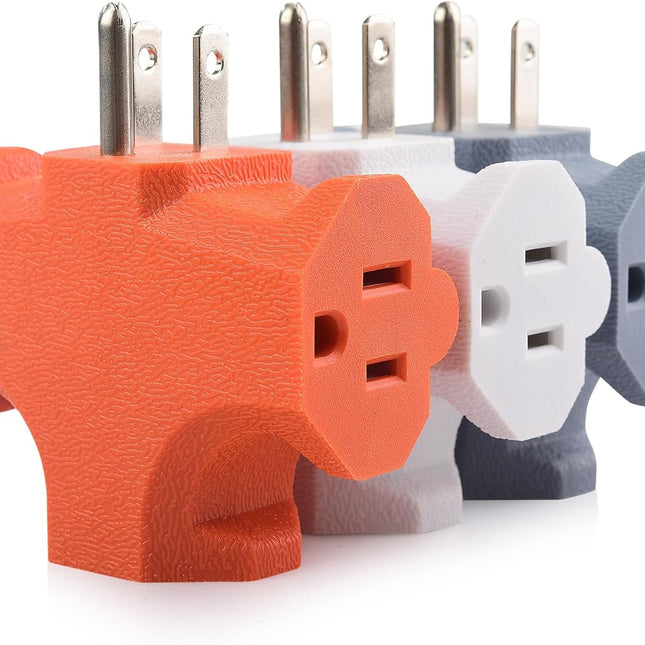 [ETL Listed]  3-Pack 3 Way Plug Adapter 15A 1875W, 3 Prong 3 Outlet Adapter, Power Splitter Plug Outlet, 3 Way Electrical Splitter, Multicolored (White, Gray, Orange)