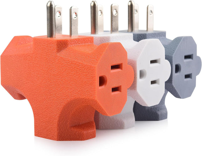 ETL Listed 3-Pack 3 Way Plug Adapter 15A 1875W 3 Prong 3 Outlet Adapter Power Splitter (White Gray