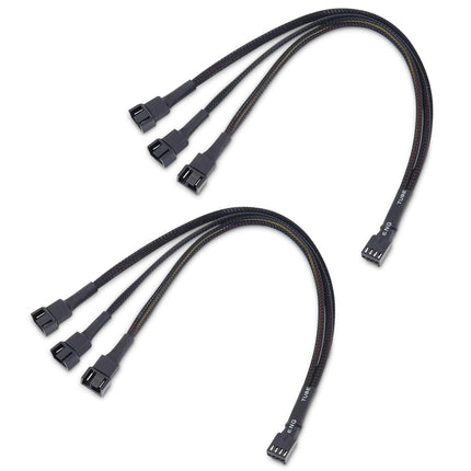 2-Pack 3 Way 4 Pin PWM Fan Splitter Cable - 12 Inches / 30cm, 1x PWM-Controlled with 2 Follower, PC Fan Splitter 1 to 3 Converter