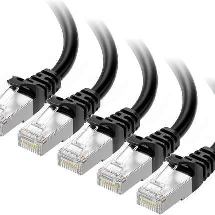 10Gbps 5-Pack Snagless Short Shielded Cat 6A Ethernet Cable - 3ft, Cat 6A Cable, Cat6A Cord, Ethernet Cord, Black