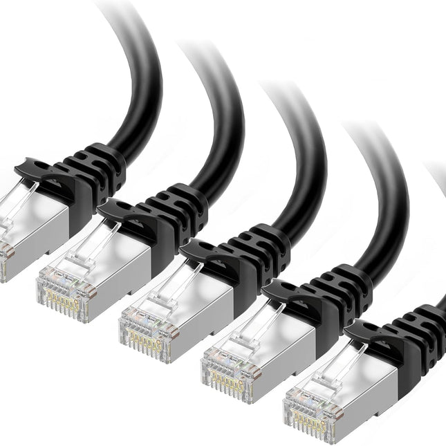 10Gbps 5-Pack Snagless Short Shielded Cat 6A Ethernet Cable - 3ft, Cat 6A Cable, Cat6A Cord, Ethernet Cord, Black