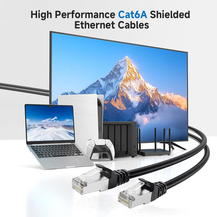 10Gbps 5-Pack Snagless Short Shielded Cat 6A Ethernet Cable - 3ft, Cat 6A Cable, Cat6A Cord, Ethernet Cord, Black