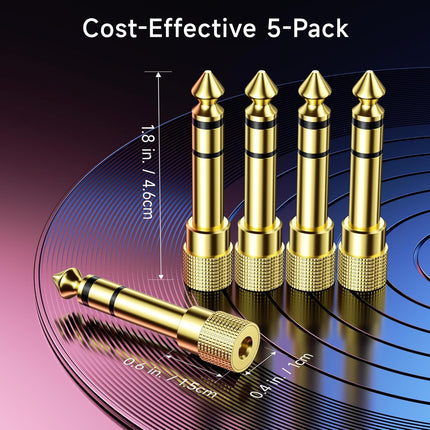 5-Pack 1/4 to 1/8 Headphone Adapter, 6.35mm to 3.5mm Adapter Male to Female, Gold Plated Stereo Headphone 3.5mm to 1/4 Converter