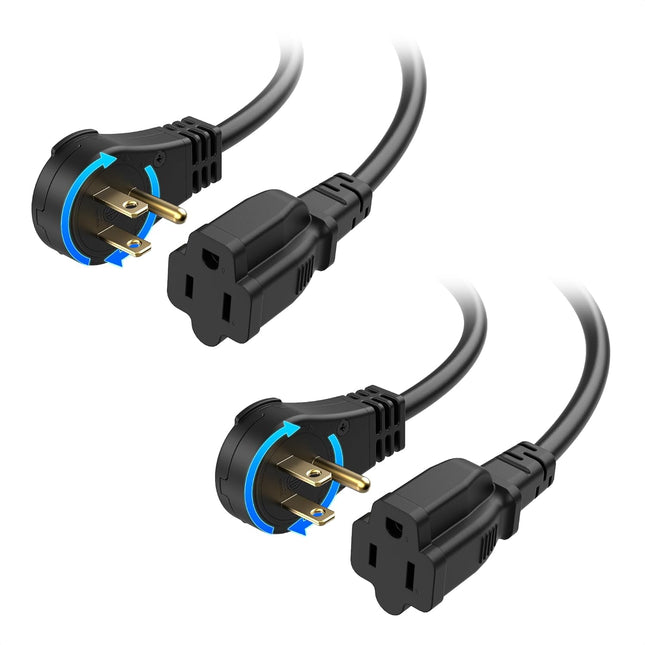 ETL Listed 2-Pack 16 AWG 360 Degree Rotating Flat Plug Short Extension V1258-DP02-B-3588 in Black