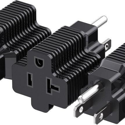 3-Pack 15 Amp to 20 Amp Adapter Plug, 20A to 15A Plug Adapter (NEMA 5-15 to 5-20R) in Black